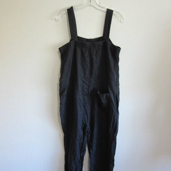 EVERLANE Black Sleeveless Linen 6 Straight Leg Button Front Jumpsuit - Picture 3 of 5